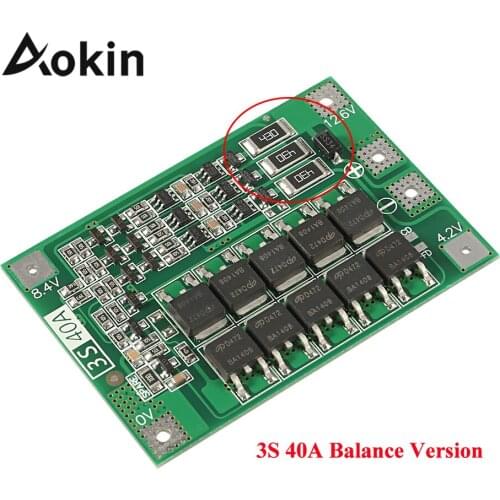 Aokin 3S 40A BMS 11.1V 12.6V 18650 Li ion Lithium Battery Charger Protection Board with Balance Version for Drill 40A Current