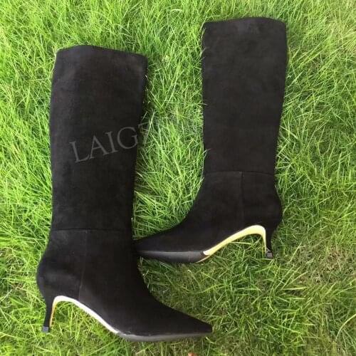 BERZIMER CHIC Genuine Leather/Suede Women Knee High Boots Zip Ladies Female Shoes Woman Zapatos de Mujer Botas Size 37 38 39