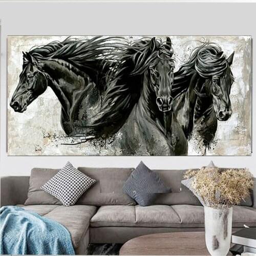 Large 5D Diamond Painting three black horses Diamond Embroidery sale square round drill DIY Mosaic diamond picture animal YG2184