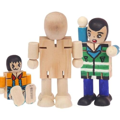 Wooden Robot DIY Childrens Educational Toys Coloring Doll Graffiti Wood Man Joint Activity Deformation Creative Gift