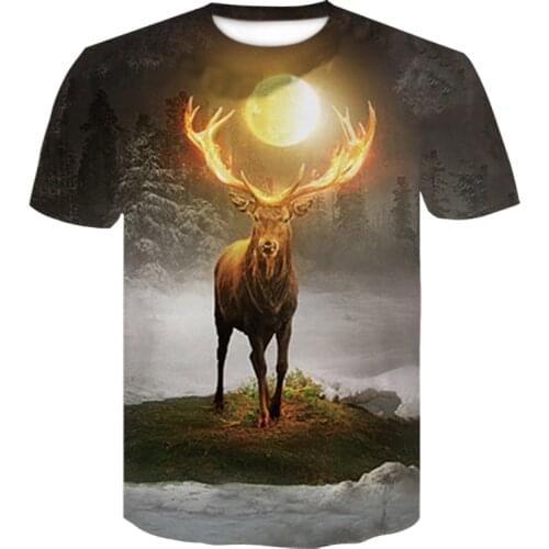 Lost Fawn T-shirt Mens 3D Printing Hip Hop Streetwear Loose Comfortable Fabric O-Neck Mens T-shirt