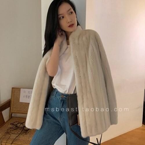 Faux fur imitation mink coat with puff sleeves for girls with thick warm luxury imitation mink coat short style