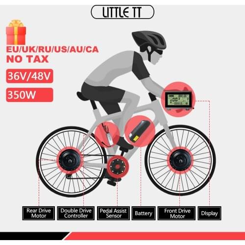 Double Driver E-Bike 36V/48V 350W Conversion Kit 16-29 Inch 700C Front and Rear motor wheel for bicycle