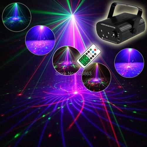ESHINY Mini 5 LENS Double RGB Laser 96 Patterns Projector Remote Blue Led Club Bar DJ Dance Disco Party Effect Light Show T132D2