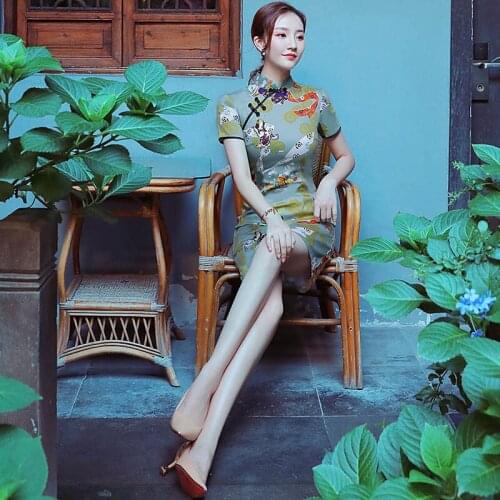 Summer Fashion Short Cheongsam Retro Dress Women Slim Sexy Improved Qipao Modern Short Sleeve Cheongsam Oriental Party Dress