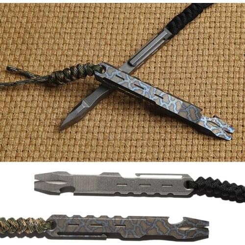 TC4 Titanium alloy Crowbar outdoor Survival defensive EDC Multifunction tool screwdriver Titanium Pattern Self Defense Keychain