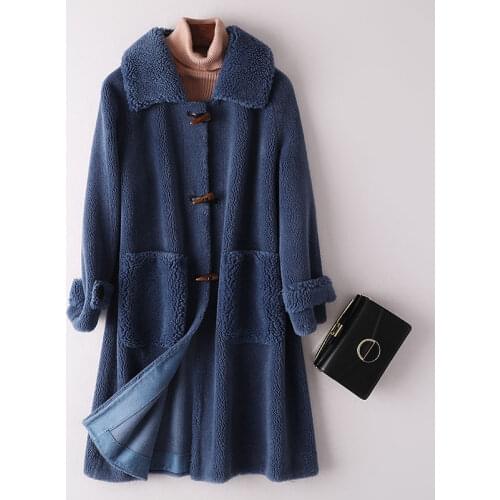 Women 2020 Winter New Real Wool Fur Coat Jackets Female Sheep Shearing Loose Outwears Ladies Mid-long Plus Size Overcoats V107