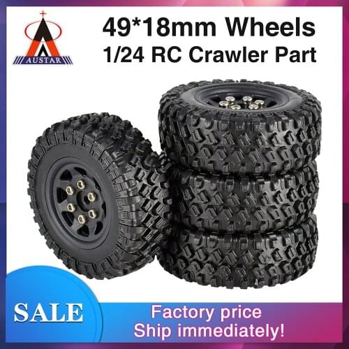 New Arrival 4PCS 49*18mm Micro Wheel Beadlock Rims Rubber Tires for 1/24 RC Crawler Car Axial SCX24 90081
