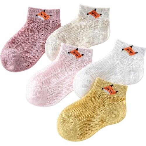 Girls New Design High Elastic Solid Color Cartoon Print Net Breathable Soft Wearing Summer Socks Low Boat Socks