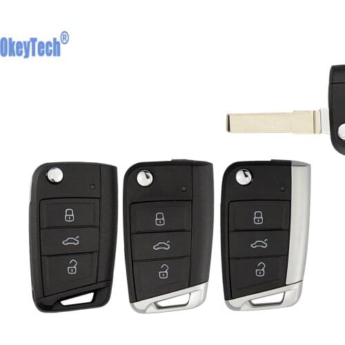 OkeyTech For VW Golf 7 GTI MK7 Skoda Octavia A7 Seat New 3 Buttons Folding Flip Remote Car Key Cover Case Fob Shell No Logo