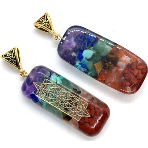 Natural Stone Aura Energy Stone Necklace Pendant Resin Crystal Rectangular Color Bead Retro Charm Handmade Jewelry Accessories