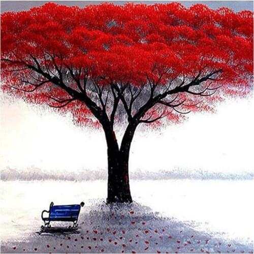 Full Square/5D DIY Diamond Painting "Red tree" landscape Embroidery Cross Stitch Mosaic Christmas Home Decor Gift WG1713