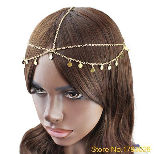Womens Circle Drop Head Chain Jewelry Forehead Dance Headpiece Bohemian Hair Band 4TSH