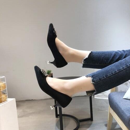 Plus Size 34-43 Womens High Heels Sexy Women Pumps Pointe Shoes Spring Women Square Heel Shoes Office Elegant Woman Shoes