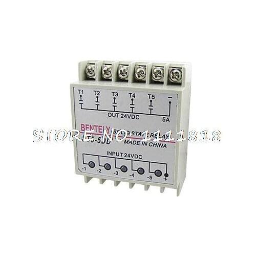 ST5-5DD Five 5 Phase Solid State Relay SSR 24V DC to 24V DC DIN Rail