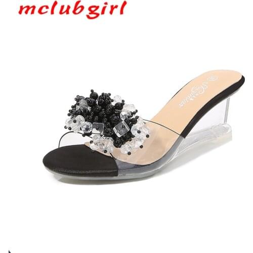 Mclubgirl 2021 New Women Sandals 6CM Jelly Purse Women Slides Shoes Slippers Fur Fashion Shoes Clear Slippers Women LFD