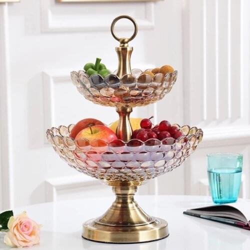 Glass Double-layer Fruit Plate European Model Home Living Room Coffee Table Accessories Glass Vase