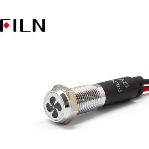 FILN 8mm Car dashboard Fan tag led red yellow white blue green 12v led indicator light with 20cm cable
