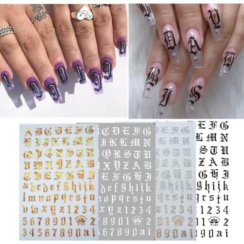 Ultra Thin Letter Nail Sticker Gummed Black and White Gold and Silver Nail Art Decal Supplies mobile phone DIY decorations