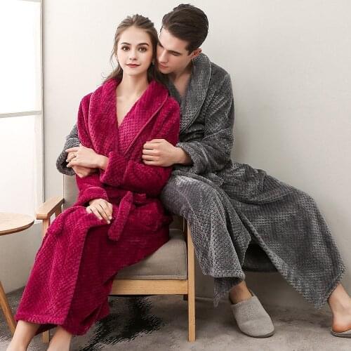 Spring Autumn Thicken Robe Women Sleepwear Flannel Bathrobe Male Kimono Gown Coral Fleece Warm Nightwear Couple Lounge Wear