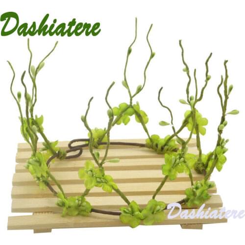 Vintage Plum Flower Rattan Hair Wreath Fairy Tiara Elf Crown Forest Party Decor Queen Princess Birthday Green Hair Accessories