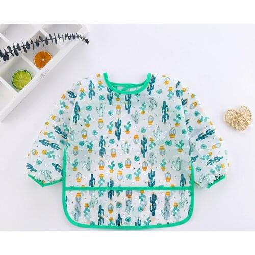 Waterproof Cartoon Baby Bibs Toddler Long Sleeve Art Smock Feeding Bib Boy Girl Burp Drawing Cloth Apron with Pocket Kids Scarf