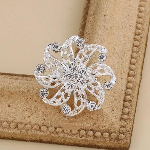 WEIMANJINGDIAN Brand Shiny Silver Color Plated Alloy Metal and Crystal Wedding Bouquets Flower Medium Brooches