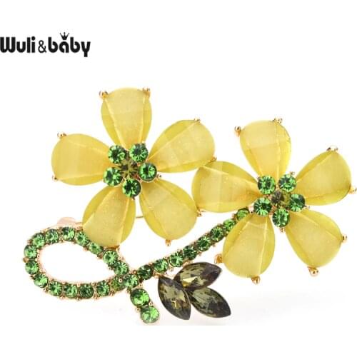 Wuli&baby Rhinestone Flower Brooches Women 3-color Acrylic Flower Weddings Party Office Brooch Pins Gifts