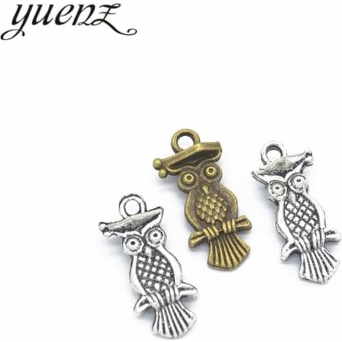 YuenZ 10pcs 2 color Antique silver color Alloy owl charms Pendant Jewelry Findings 21*9mm D145