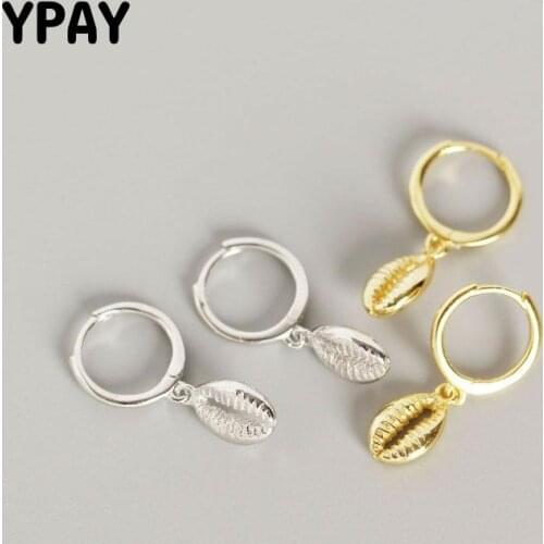 YPAY 100% Real 925 Sterling Silver Earrings for Women INS Mono Conch Shell Pendant Hoop Earring Brinco Fine Jewelry Gift YME552