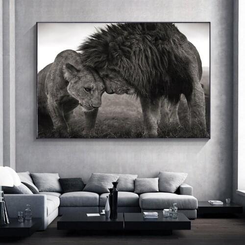 Wildlife Pictures of Majestic Male Lions Lionesses In Africa Black and White Canvas Art Poster Home Living Room Decor Painting