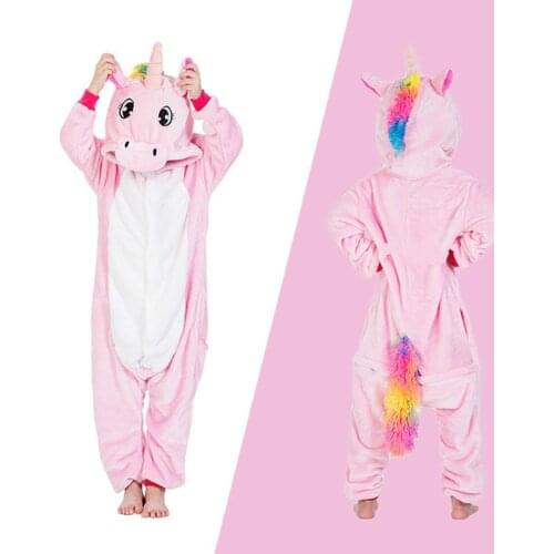 Winter Soft Warm Flannel Kigurumi Pajamas Cartoon Unicorn Onesie for Girls Pink Sleepwear for Girls Kids Pyjamas for 4 8 10 12