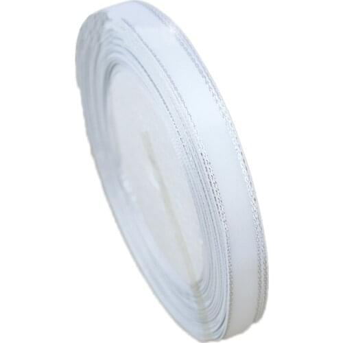25 yards/lot) 10mm White Silver Edge Satin Ribbon wholesale high quality gift packaging ribbons