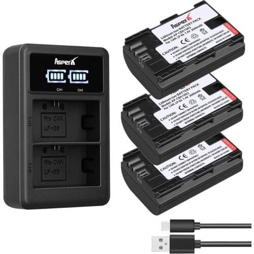 3Pcs LP E6 LPE6 LP-E6 E6N Battery + LED Dual Charger For Canon EOS 5DS R 5D Mark II 5D Mark III 6D 70D 80D EOS 5DS R Camera