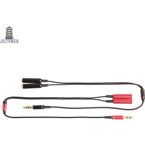 300pcs/lot 1 to 2 in 1 3.5mm Jack Aux Audio Cable Male to 2 Female Wire Splitter Y metal Extension Cable for Headphone Car Phone