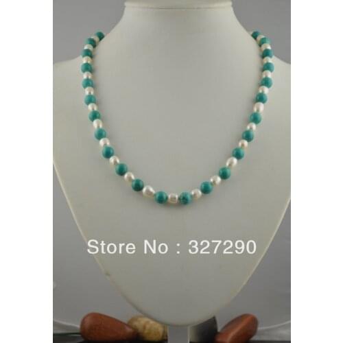 5pcs Fashion Women Jewelry Classic Green Color Stone 20'' Howlite and Pearl Chokers Necklace