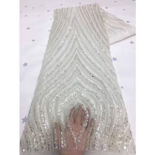 African Net Lace Fabric With Sequins and beads SYJ-3888821 High Quality French Tulle Lace Nigeria Material For Wedding Dress