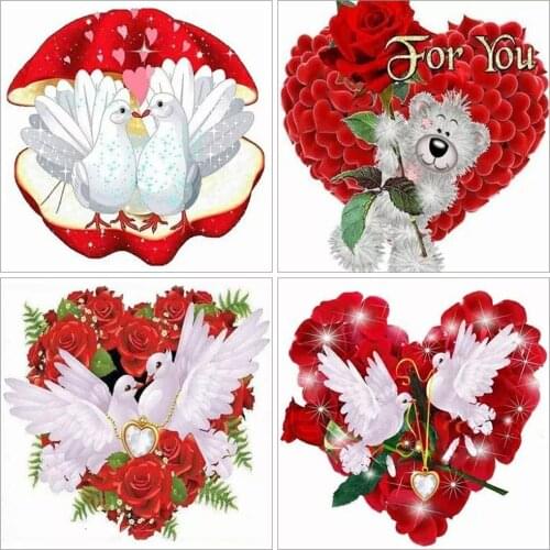 Diamond Embroidery Peace Pigeon Full Square/Round Diamond Painting Red Rose Flower Mosaic Animal Home Decoration