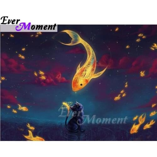 Ever Moment Diamond Painting Full Square Drill Handmade Cat Fish 5D DIY Mosaic Diamond Embroidery Decoration For Home ASF1537