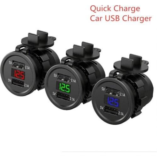 USB Car Charger 2 Ports Fast Charging Universal Aluminum Dual USB Car-charger Adapter Quick Charge Fast Car USB Charger