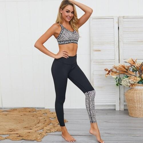 Seamless Yoga Set Leopard Print Sports Suits Women Fitness High Waist Sports Bra Suits Workout Gym Clothing Running Athletic Set