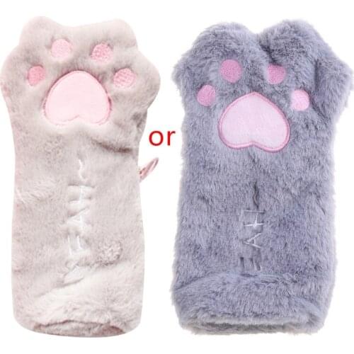Large Capacity Plush Pencil Bag Cute Cartoon Cat Paw Pouch Pen Holder Stationery U4LD