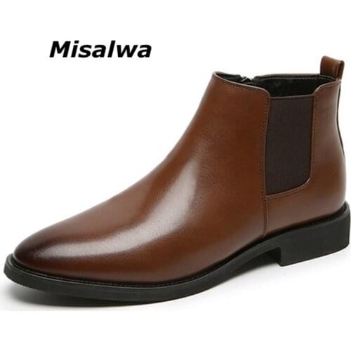Misalwa Spring / Winter Mens Chelsea Boots PU Leather Casual Shoes Big Size 45 46 Simple British Zipper Dress Short Boot For Men