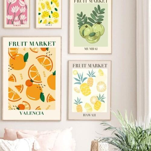 Flower Fruit Market Geometry Abstract Wall Art Print Canvas Painting Nordic Poster Wall Pictures For Living Room Kitchen Decor