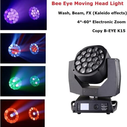 Bee Eye Moving Head 19X15W RGBW 4IN1 LED Moving Head Beam Light Dj Lighting Effect Wash Light Party Home Decoration Accessories