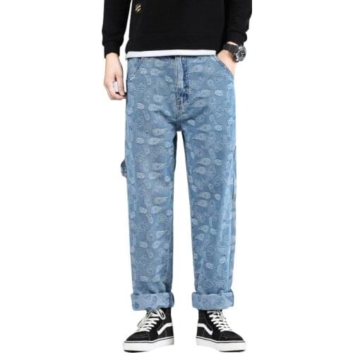 Korean Style Loose Wide Leg Jeans For Men Blue Light Blue High Waist Jeans Baggy Denim Pants Clothes Fashion Jeansy Cargo Jeans