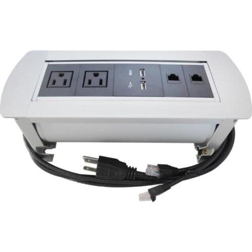 Electric Flipping Socket Manual Tabletop Hidden Power Strip 2 Universal outlets + 2 USB Charger Rotation 180 degree Retractable