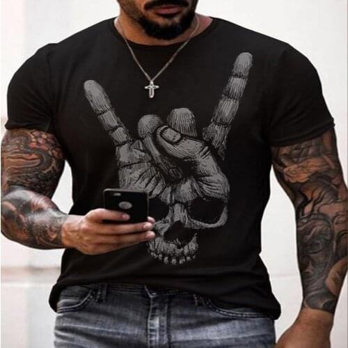 3D skull print T-shirt custom mens hip-hop T-shirt loose breathable short-sleeved T-shirt 2021 new polyester material