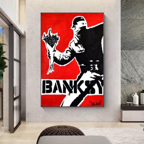 Banksy Graffiti Art Abstract Canvas Painting Posters and Prints "Flower Thrower" Wall art Canvas Art Home Decor