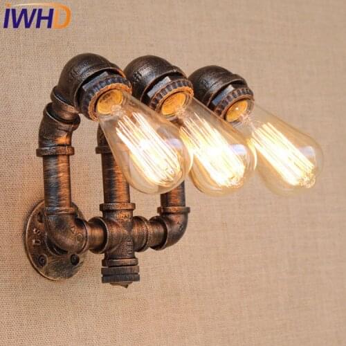 IWHD Loft Style Water Pipe Lamp Industrial Edison Wall Sconce Switch Vintage Wall Light Fixtures Indoor Lighting Antique Lamps